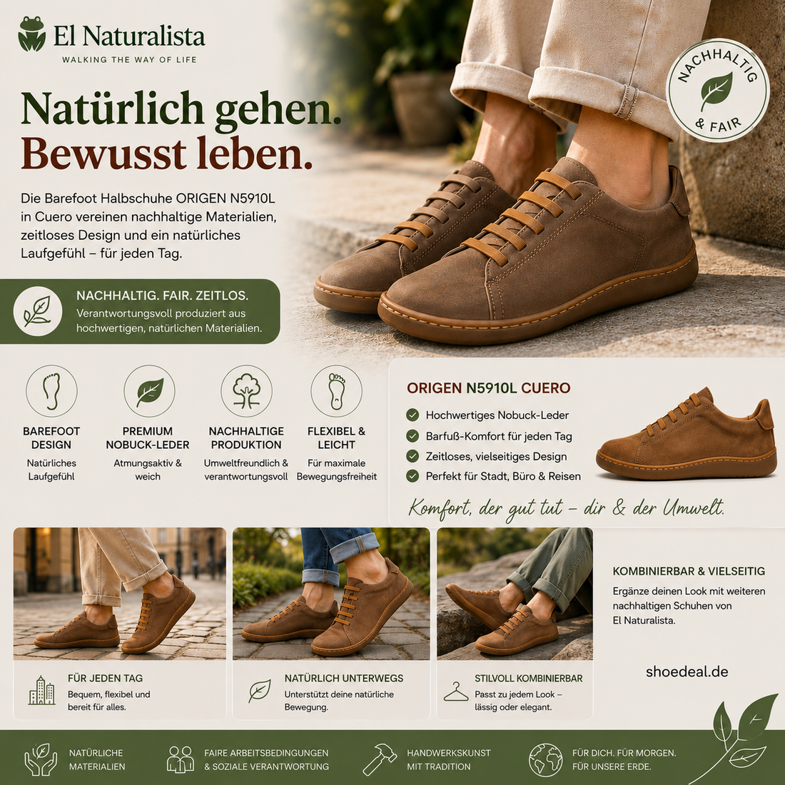 Entdecken Sie die einzigartige Handwerkskunst und Umweltfreundlichkeit der EL NATURALISTA Barefoot Halbschuhe ORIGEN N5910L cuero: Ein Must-Have für umweltbewusste Schuhliebhaber
