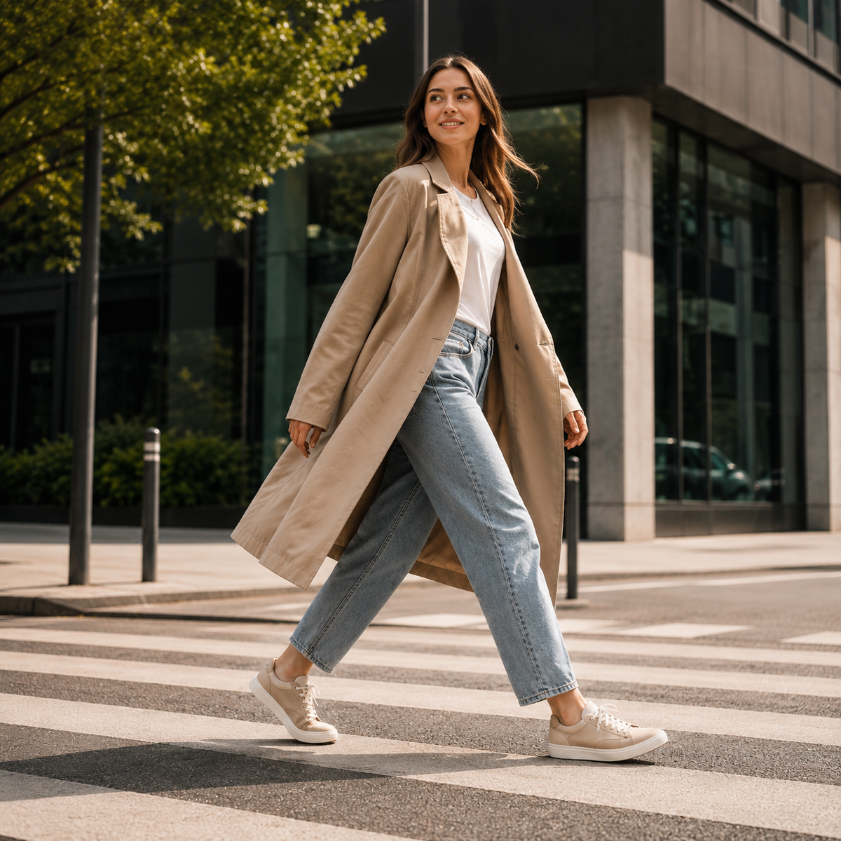 Frau mit modischen Schuhen im modernen City-Look – shoedealo.shop