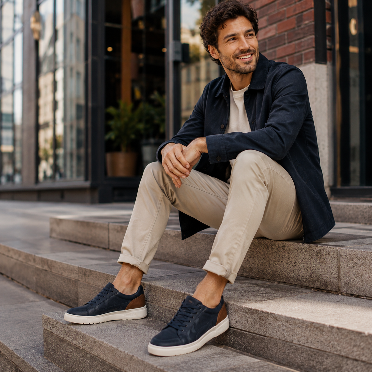 Mann mit modernen Schuhen im urbanen Freizeit-Look – shoedealo.shop