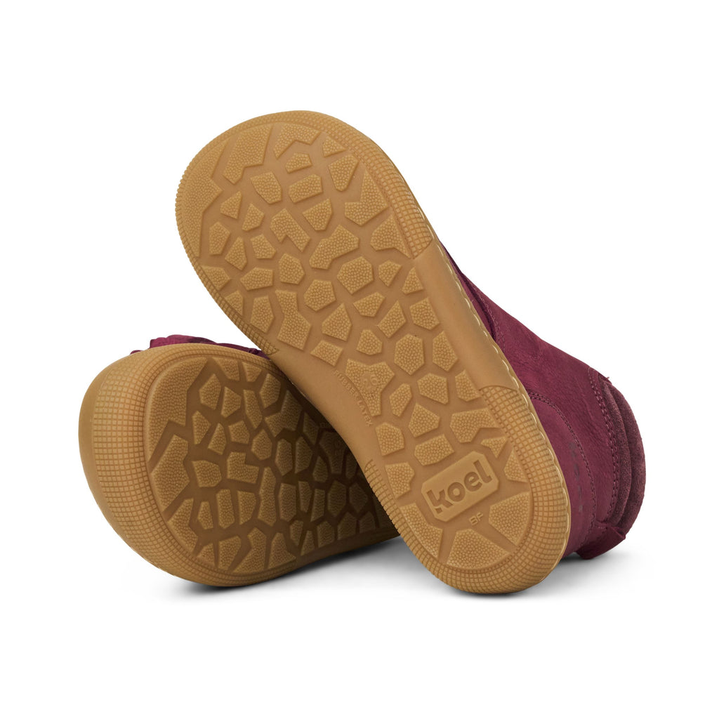 KOEL warm gefütterte Barefoot Kinderstiefel - DARIUS WOOL - bordo