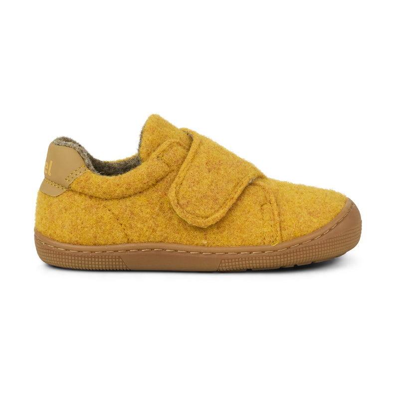 KOEL Barefoot Kinder Hausschuhe mit Klettverschluß DAN FELT yellow