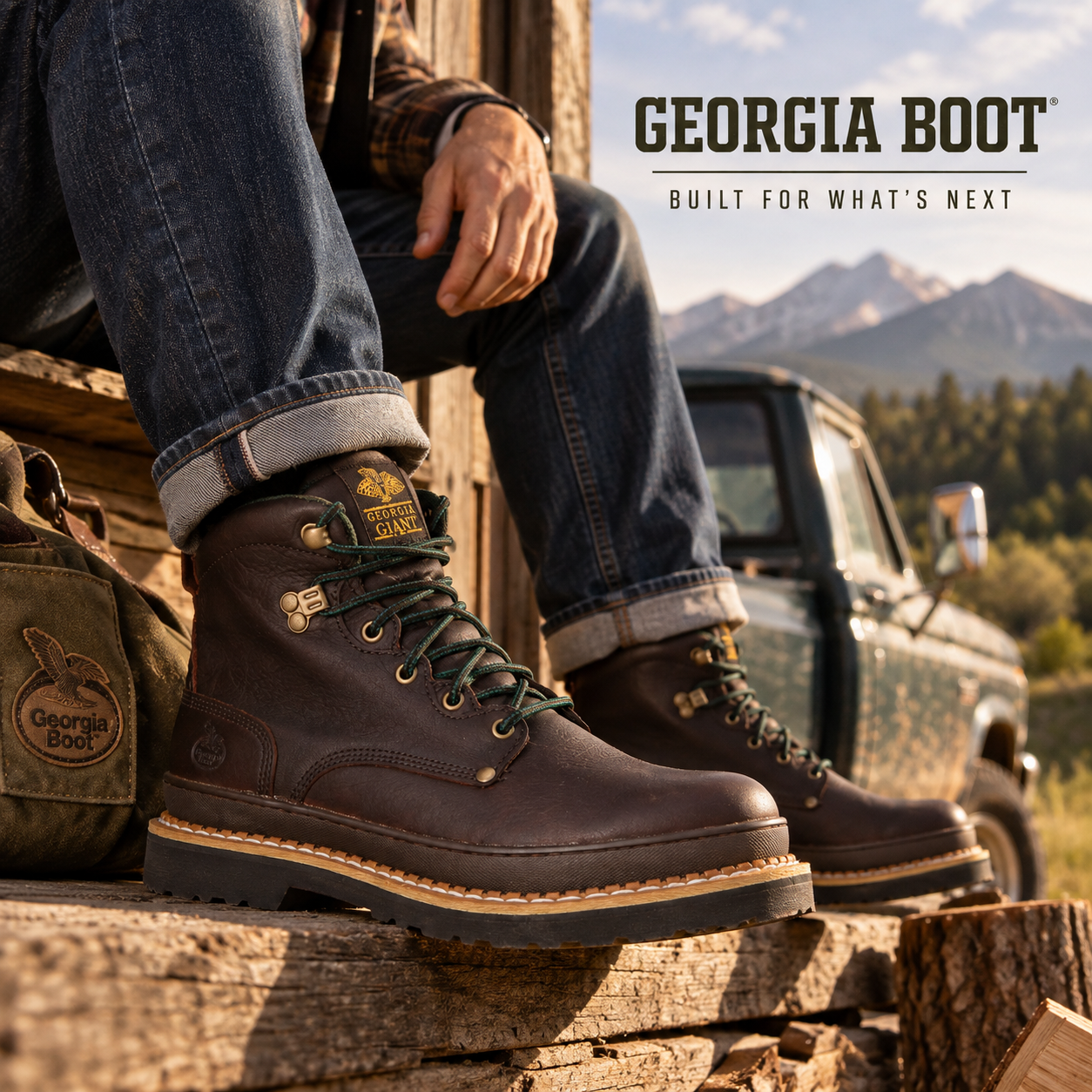 Georgia Boot Herren Boots aus braunem Leder in amerikanischer Outdoor-Kulisse