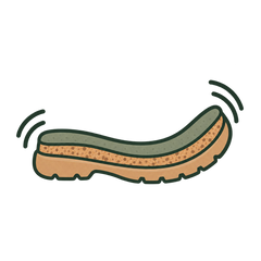 Illustration einer flexiblen Laufsohle und Aufbau mit mehreren Materialschichten