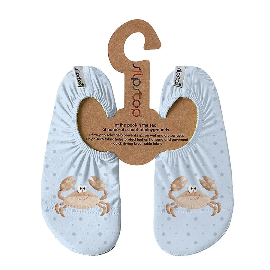 SLIPSTOP Kinder Hausschuhe Badeschuhe June Krebs hellblau