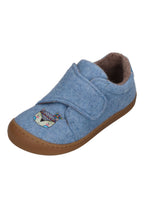 KOEL Barefoot Kinder Hausschuhe mit Klettverschluß DAN FELT PRINT jeans