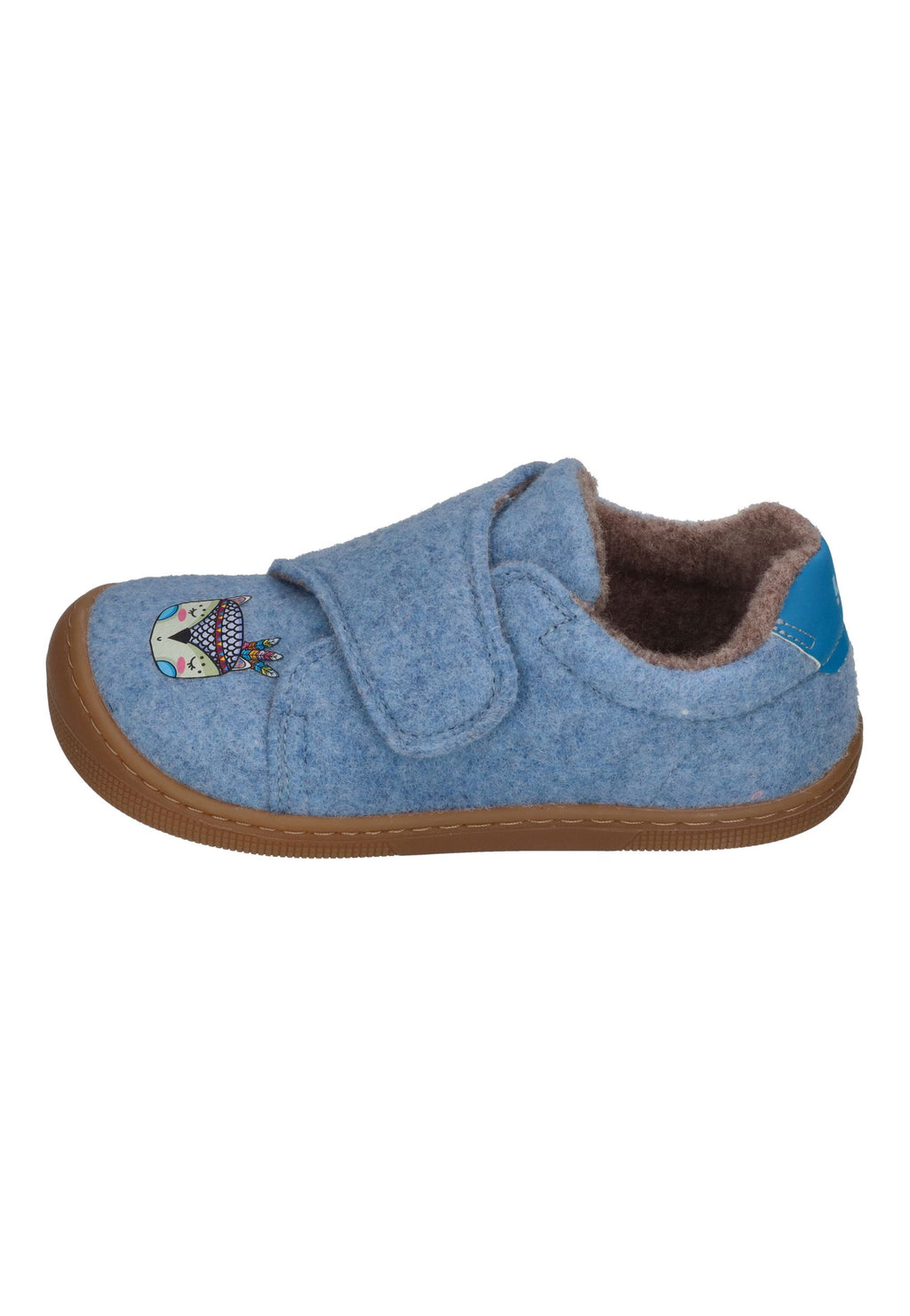 KOEL Barefoot Kinder Hausschuhe mit Klettverschluß DAN FELT PRINT jeans