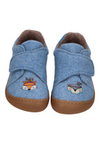 KOEL Barefoot Kinder Hausschuhe mit Klettverschluß DAN FELT PRINT jeans