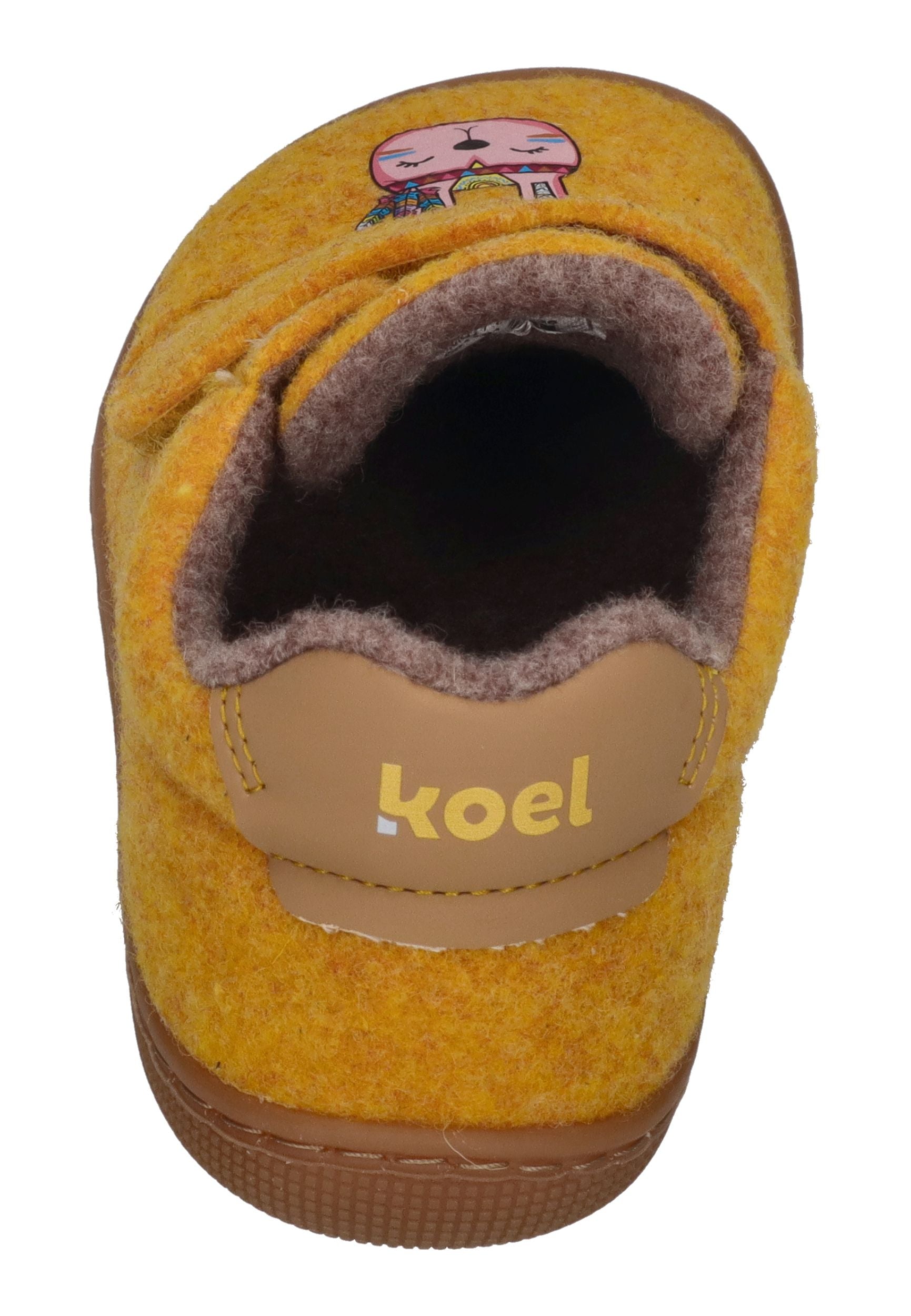 KOEL Barefoot Kinder Hausschuhe mit Klettverschluß DAN FELT PRINT yellow