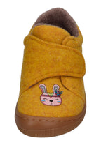 KOEL Barefoot Kinder Hausschuhe mit Klettverschluß DAN FELT PRINT yellow