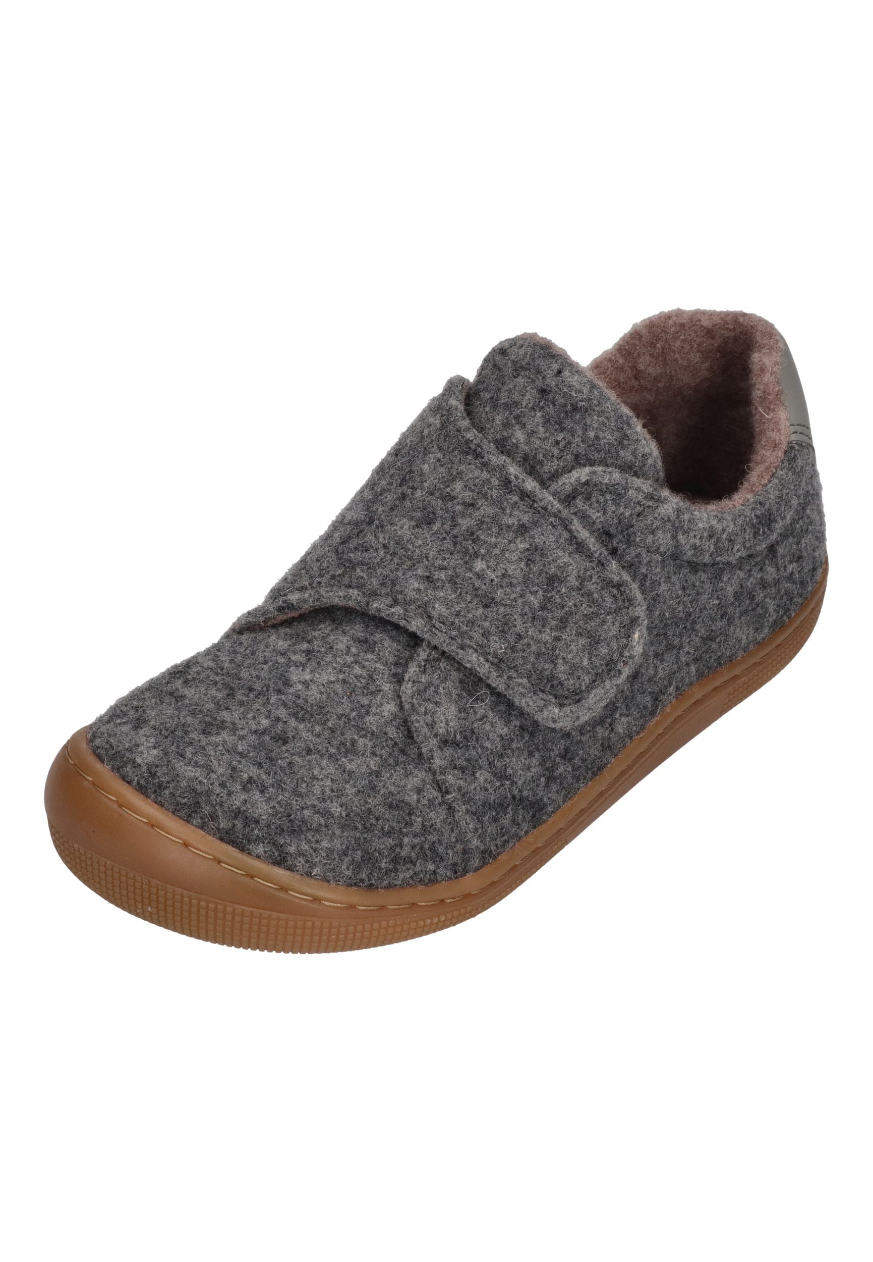 KOEL Barefoot Kinder Hausschuhe mit Klettverschluß DAN FELT grey