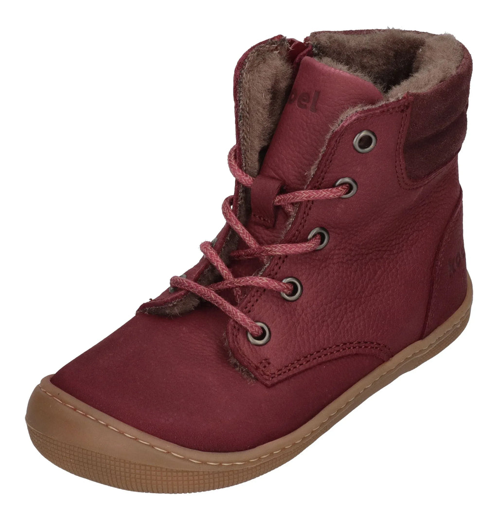 KOEL warm gefütterte Barefoot Kinderstiefel - DARIUS WOOL - bordo