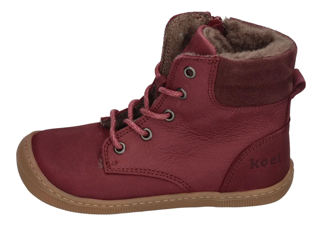 KOEL warm gefütterte Barefoot Kinderstiefel - DARIUS WOOL - bordo