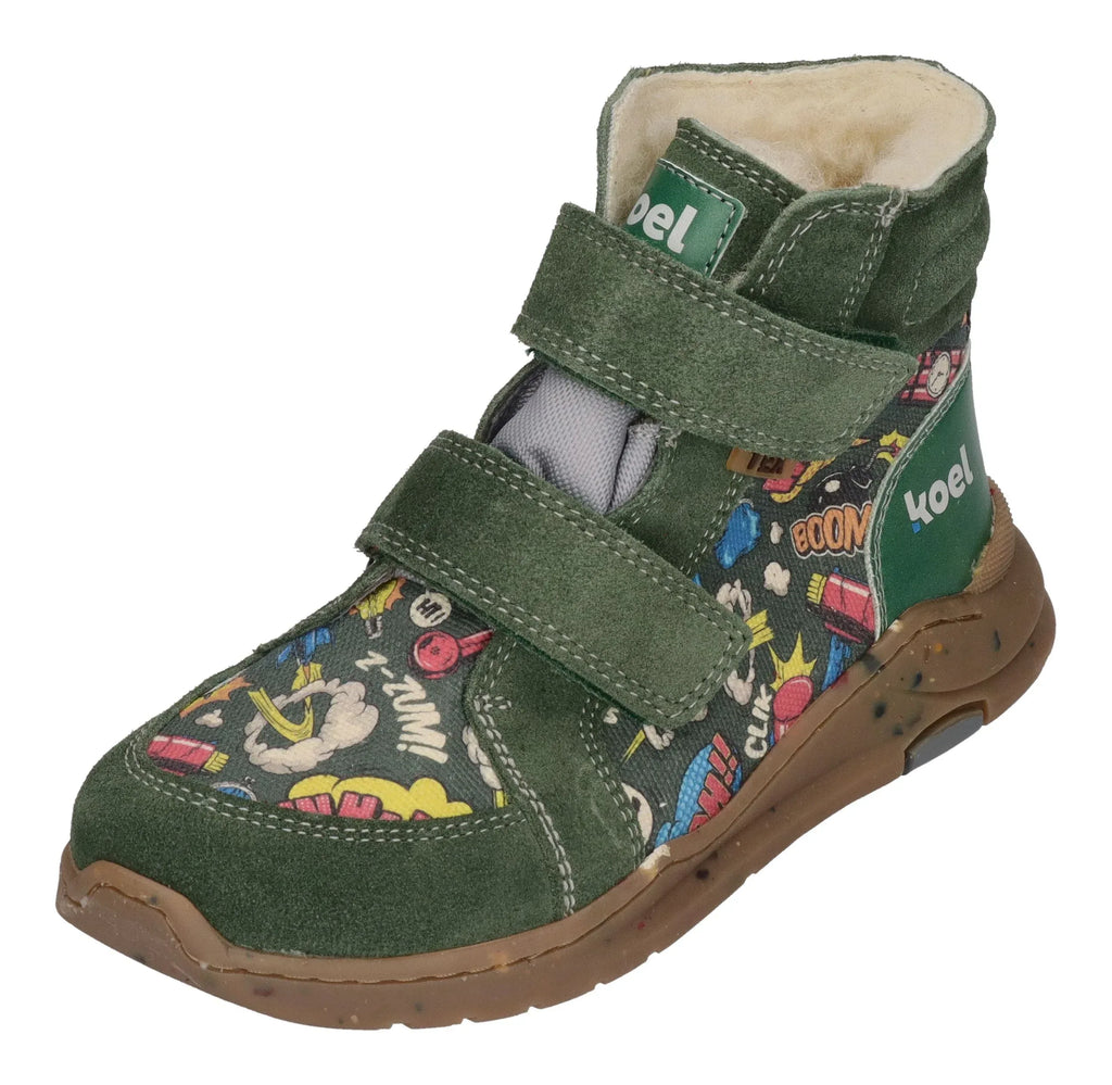 KOEL Barefoot gefütterte Kinder Sneakers SILAS TEX PRINT green