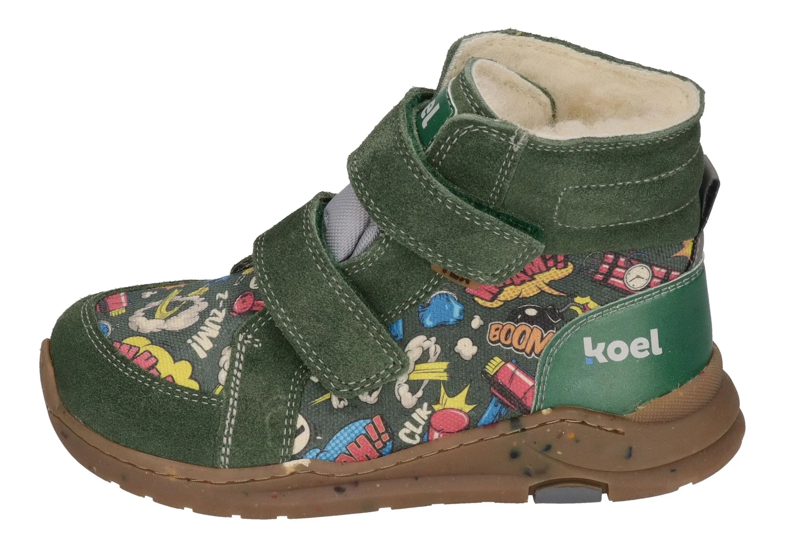 KOEL Barefoot gefütterte Kinder Sneakers SILAS TEX PRINT green