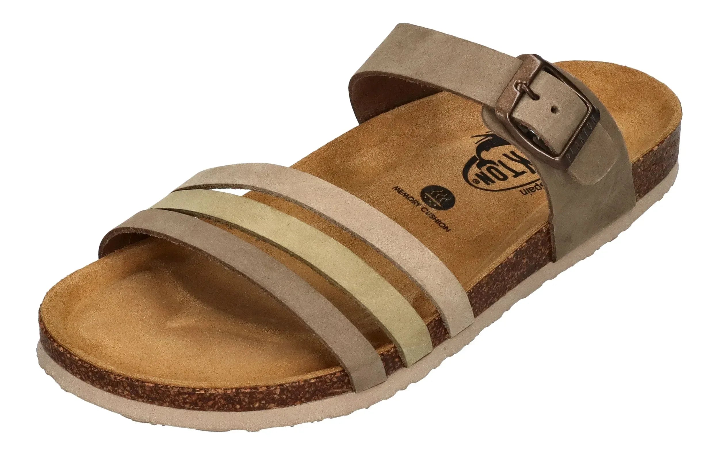 PLAKTON Damen Pantoletten BERTA 185862 kaki kiwi beige