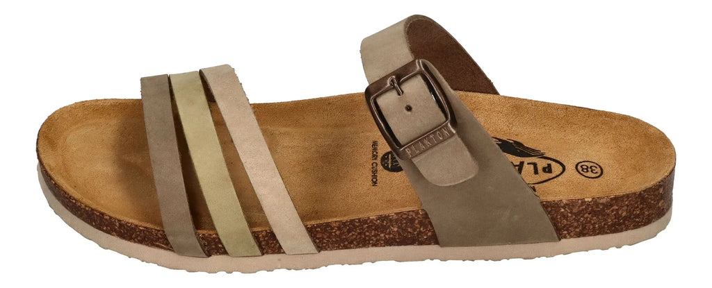PLAKTON Damen Pantoletten BERTA 185862 kaki kiwi beige