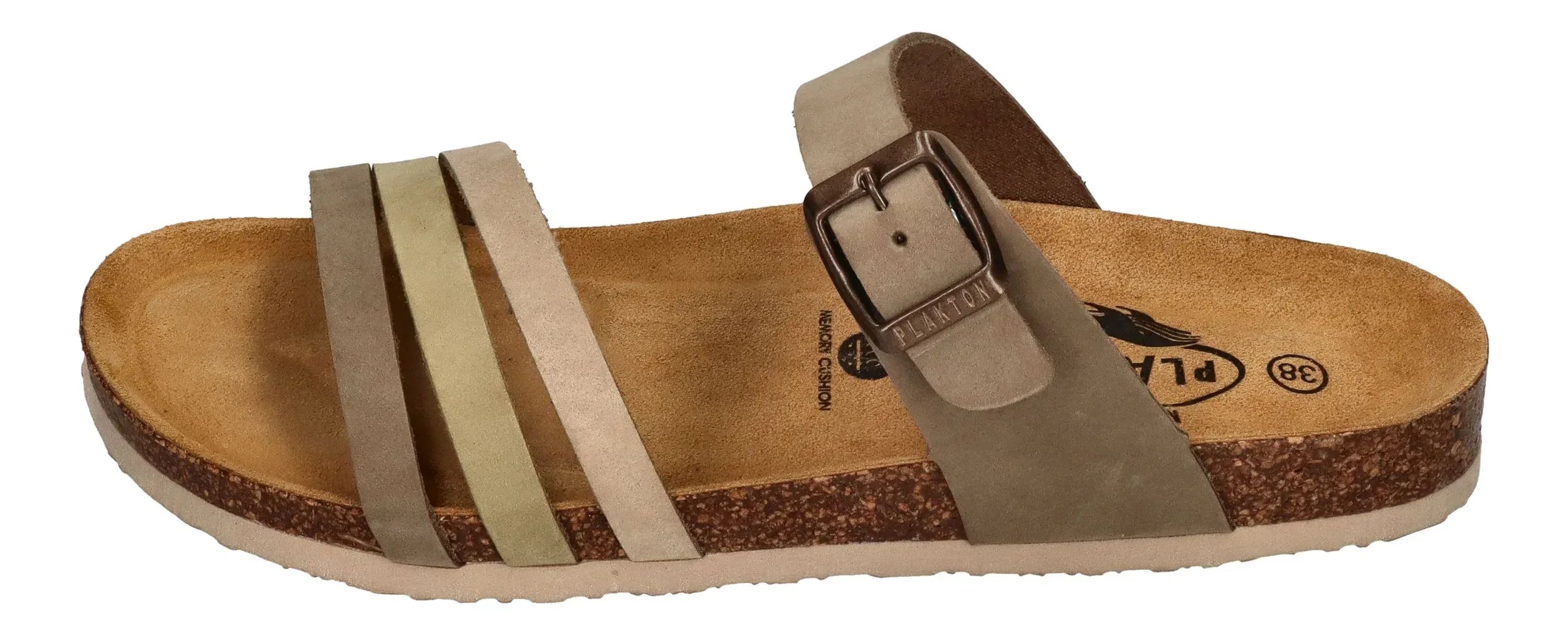 PLAKTON Damen Pantoletten BERTA 185862 kaki kiwi beige