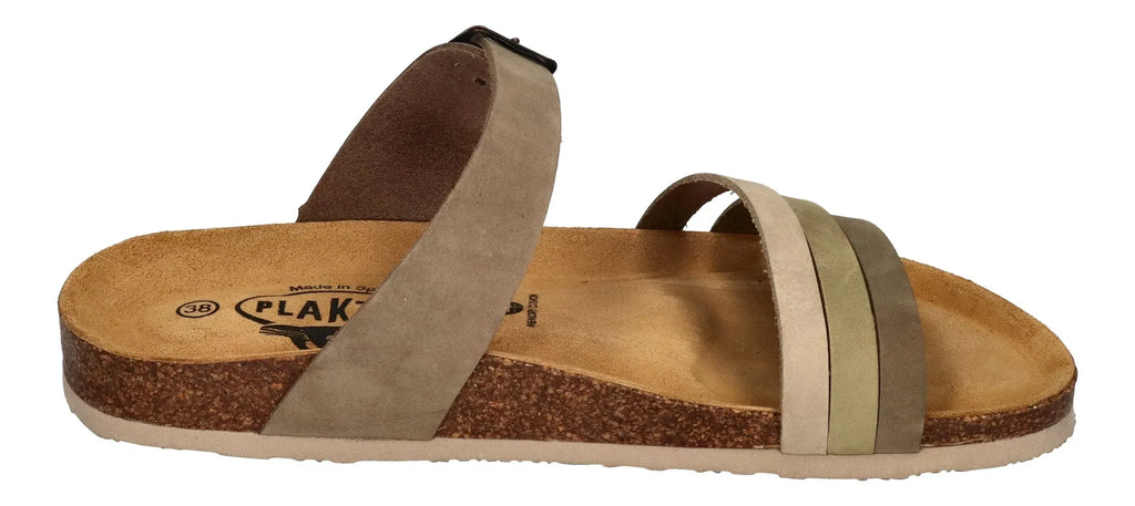 PLAKTON Damen Pantoletten BERTA 185862 kaki kiwi beige