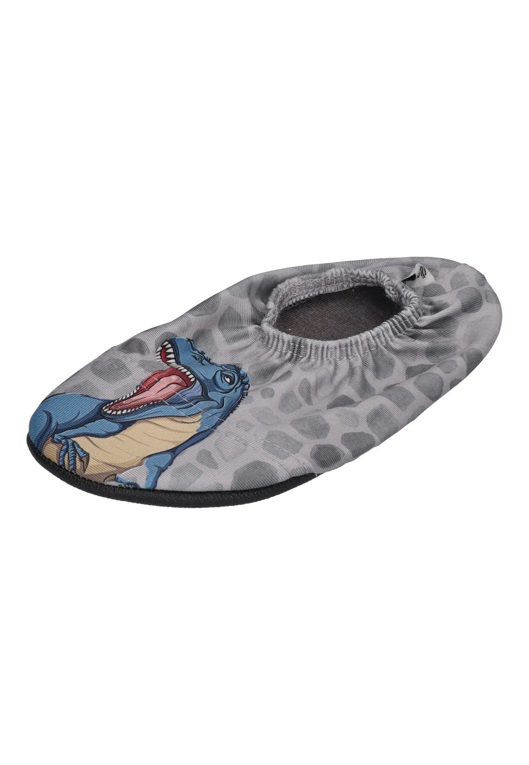 SLIPSTOP Kinder Hausschuhe Badeschuhe GOLIATH T-Rex Grau