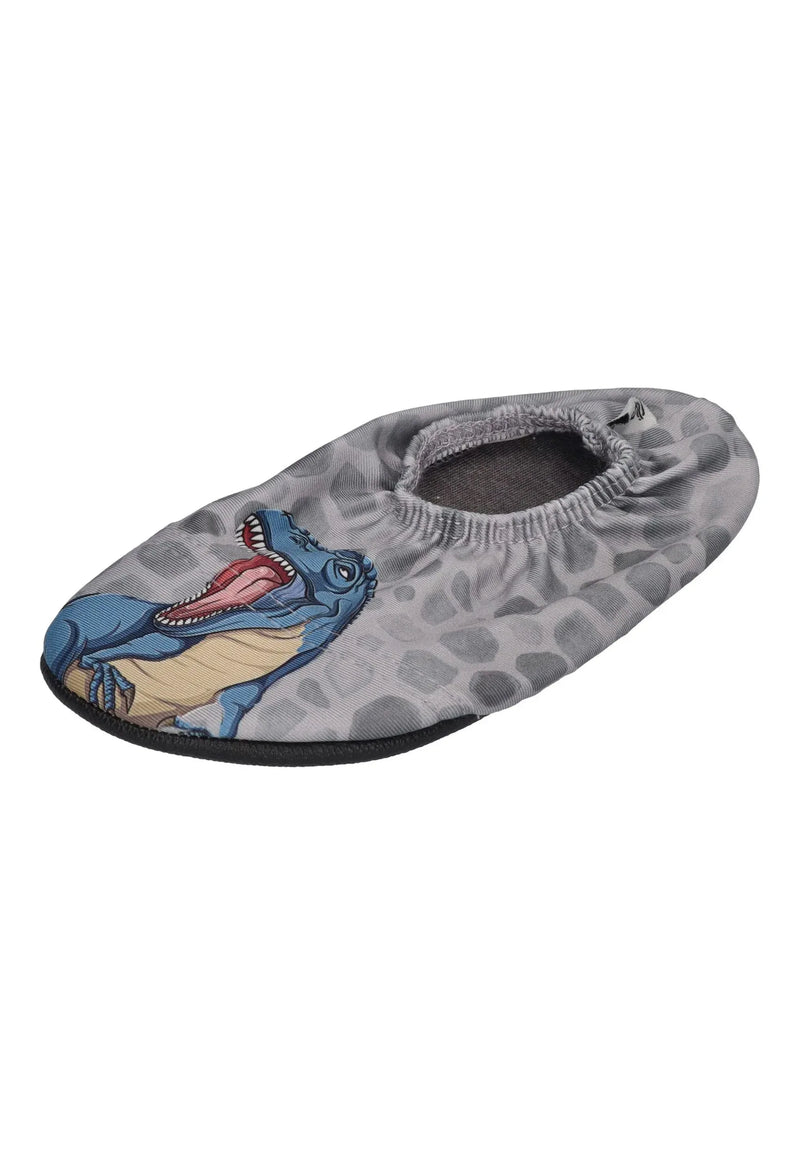 SLIPSTOP Kinder Hausschuhe Badeschuhe GOLIATH T-Rex Grau