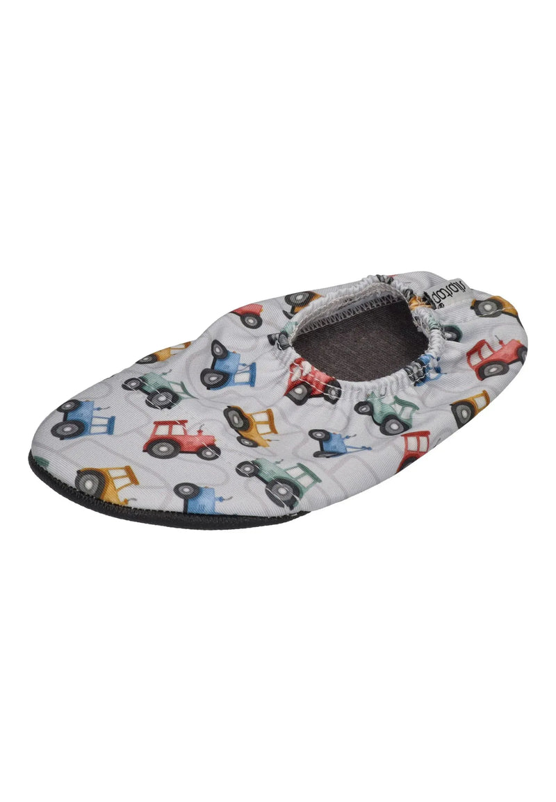 SLIPSTOP Kinder Hausschuhe Badeschuhe HARVESTER Traktoren Grau