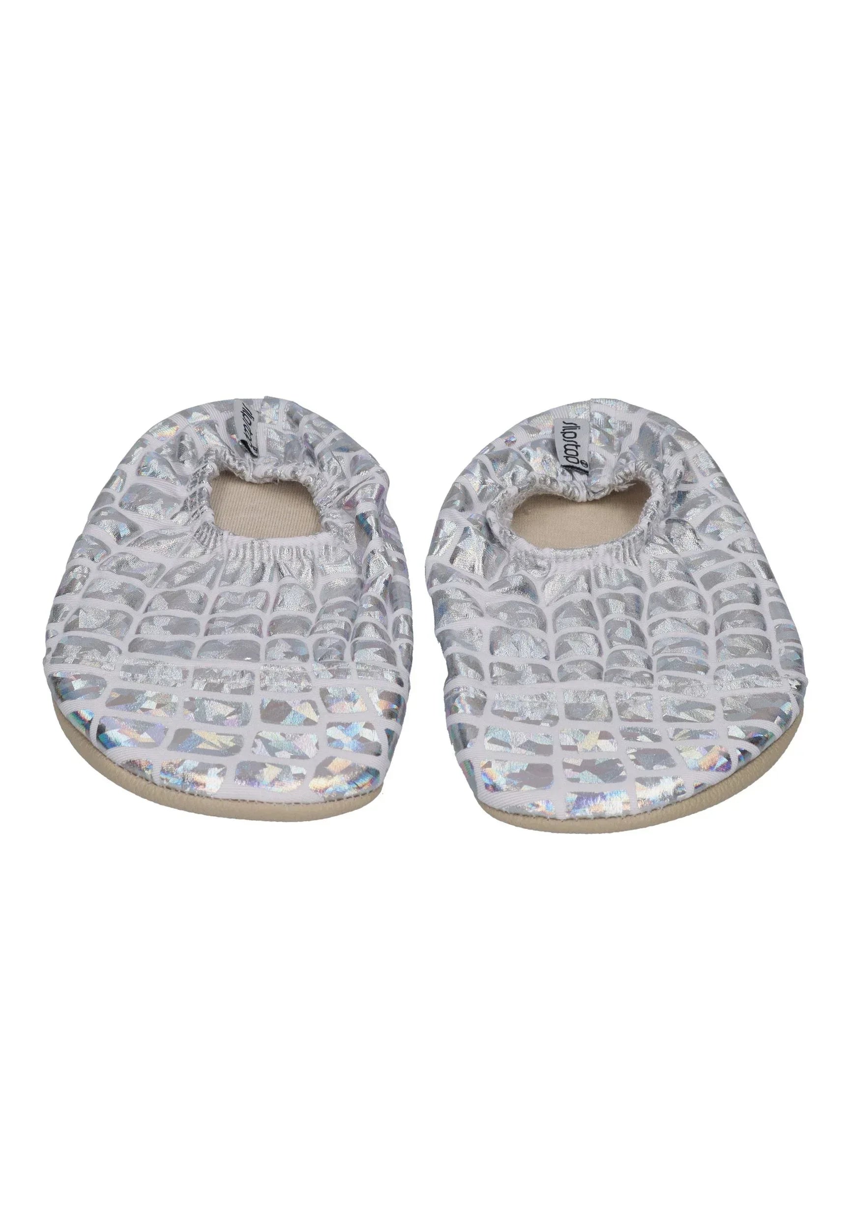 SLIPSTOP Kinder Hausschuhe Badeschuhe SILVER silberglänzend