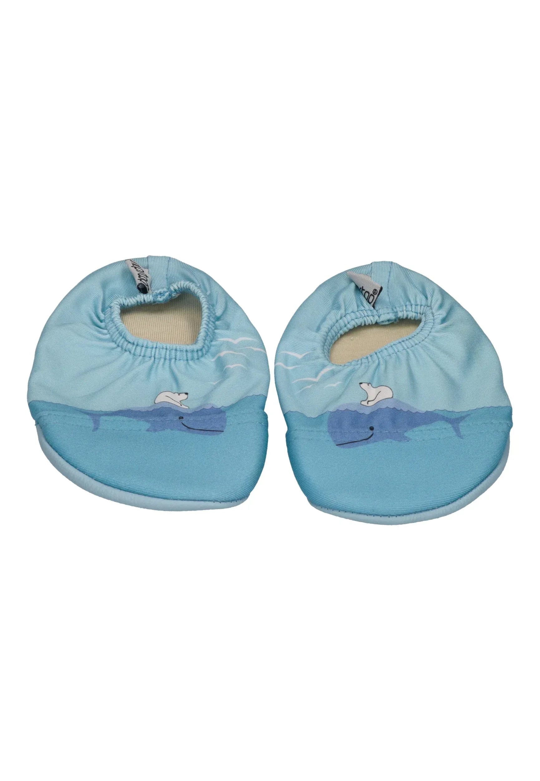 SLIPSTOP Kinder Hausschuhe Badeschuhe ALASKA Eisbär und Wal blue