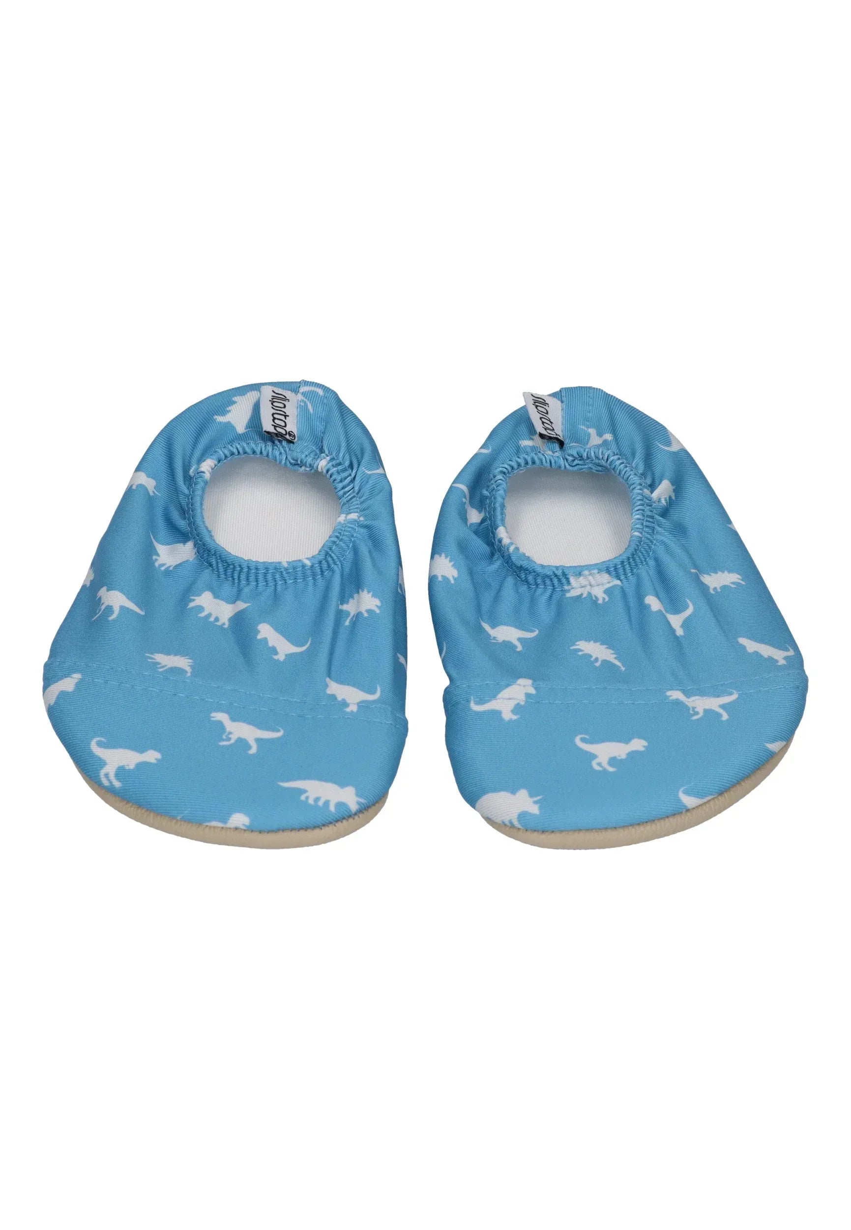 SLIPSTOP Kinder Hausschuhe Badeschuhe DINO PETROL Dinosaurier blau