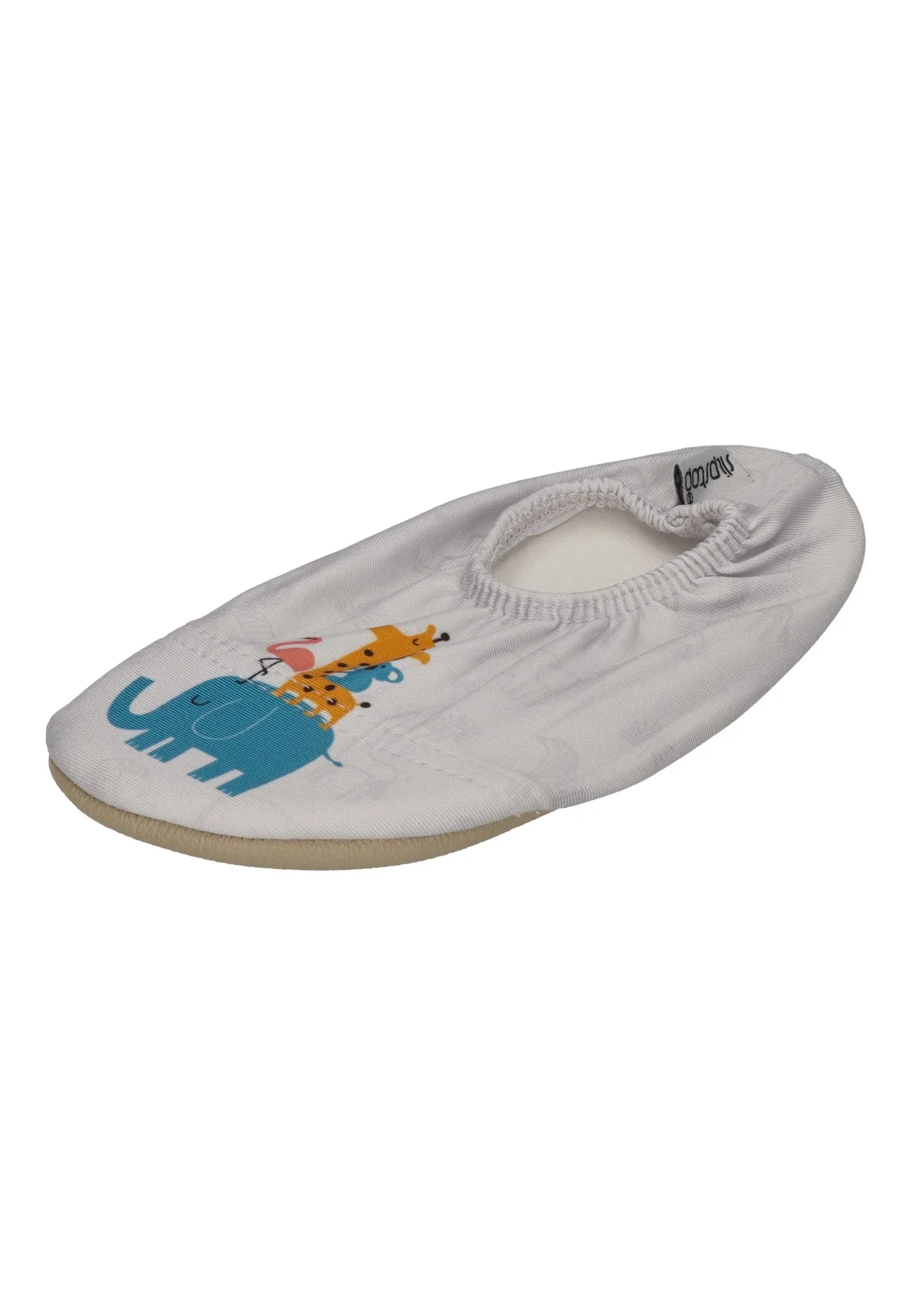 SLIPSTOP Kinder Hausschuhe Badeschuhe HOPPITY Tiere weiß