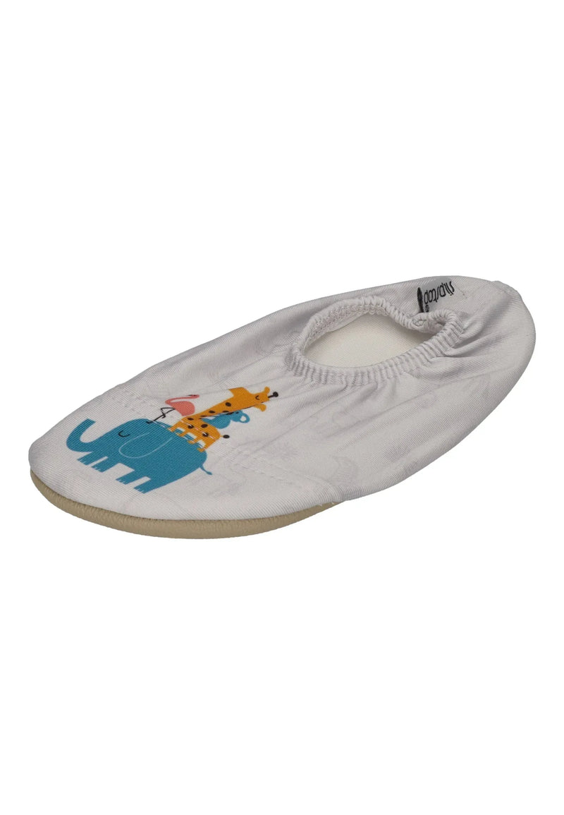 SLIPSTOP Kinder Hausschuhe Badeschuhe HOPPITY Tiere weiß