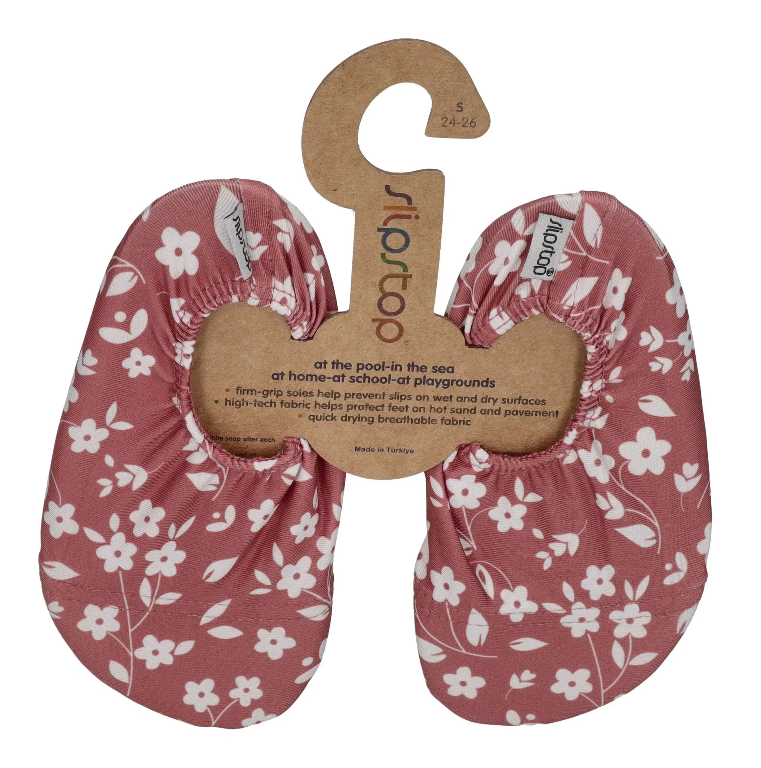 SLIPSTOP Kinder Hausschuhe Badeschuhe STONE FLOWER Blumen Rotbraun