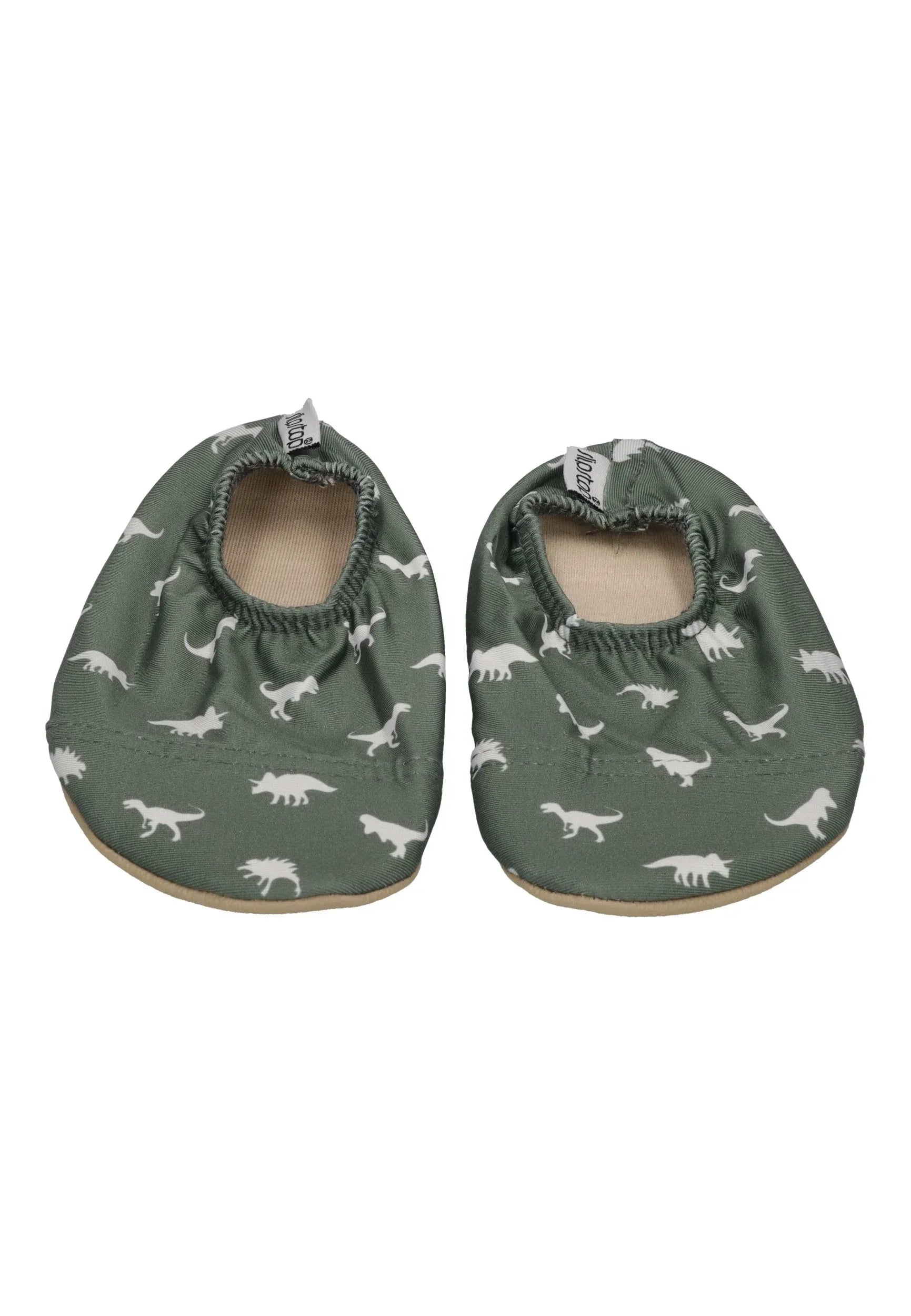 SLIPSTOP Kinder Hausschuhe Badeschuhe DINO GREEN Dinosaurier dunkelgrün