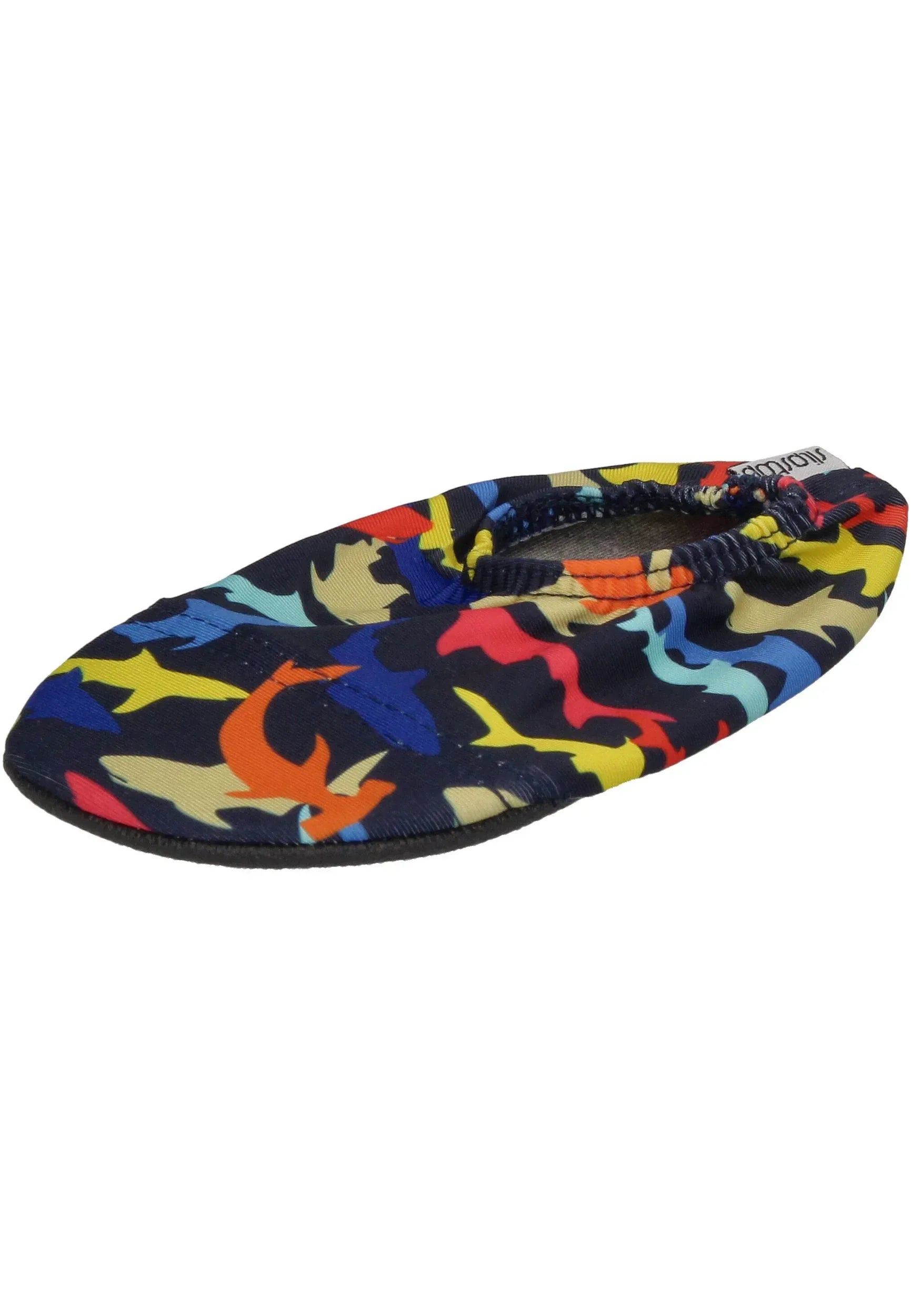 SLIPSTOP Hausschuhe Badeschuhe WILD Haie schwarz bunt-1Z