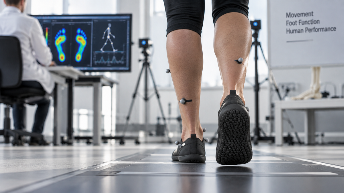 Symbolbild einer biomechanischen Untersuchung von Gang und Fußfunktion im Forschungslabor