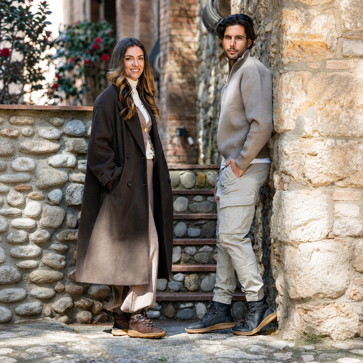 Frau und Mann mit El Naturalista Boots in natürlichem Lifestyle-Ambiente – shoedealo.shop