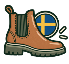 Icon mit Lederboot und schwedischer Flagge für skandinavisches Schuhdesign