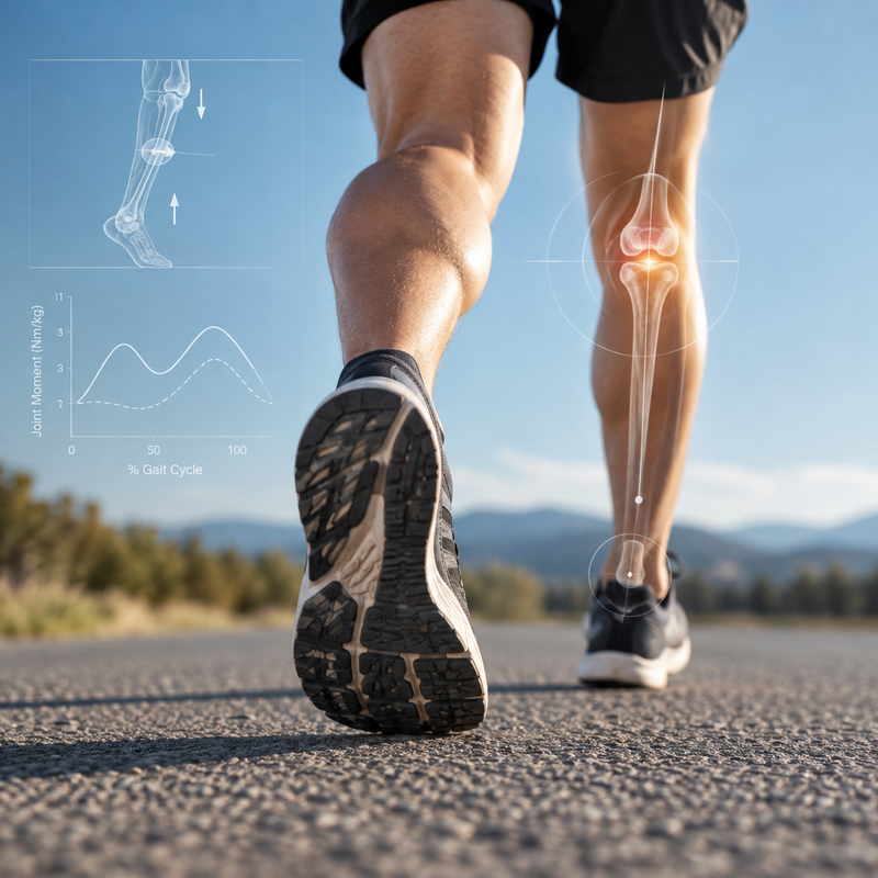 Illustration zur Kerrigan-Studie über Laufschuhe, Barfußlaufen und biomechanische Gelenkmomente