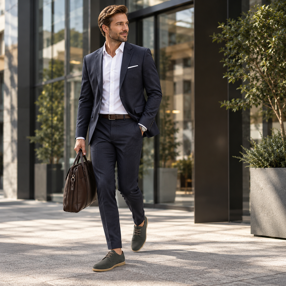Mann im Business-Look mit KOEL Herren Halbschuhen TIM in Dunkelgrau – shoedealo.shop