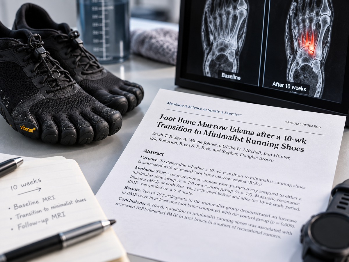 MRT-Aufnahmen und Minimalschuhe als Symbolbild zur Originalstudie von Ridge et al. 2013