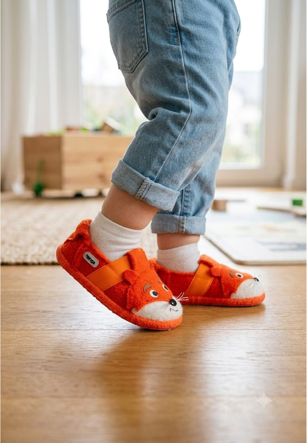 NANGA Kinder Hausschuhe Schurwolle FOX 2.0 orange