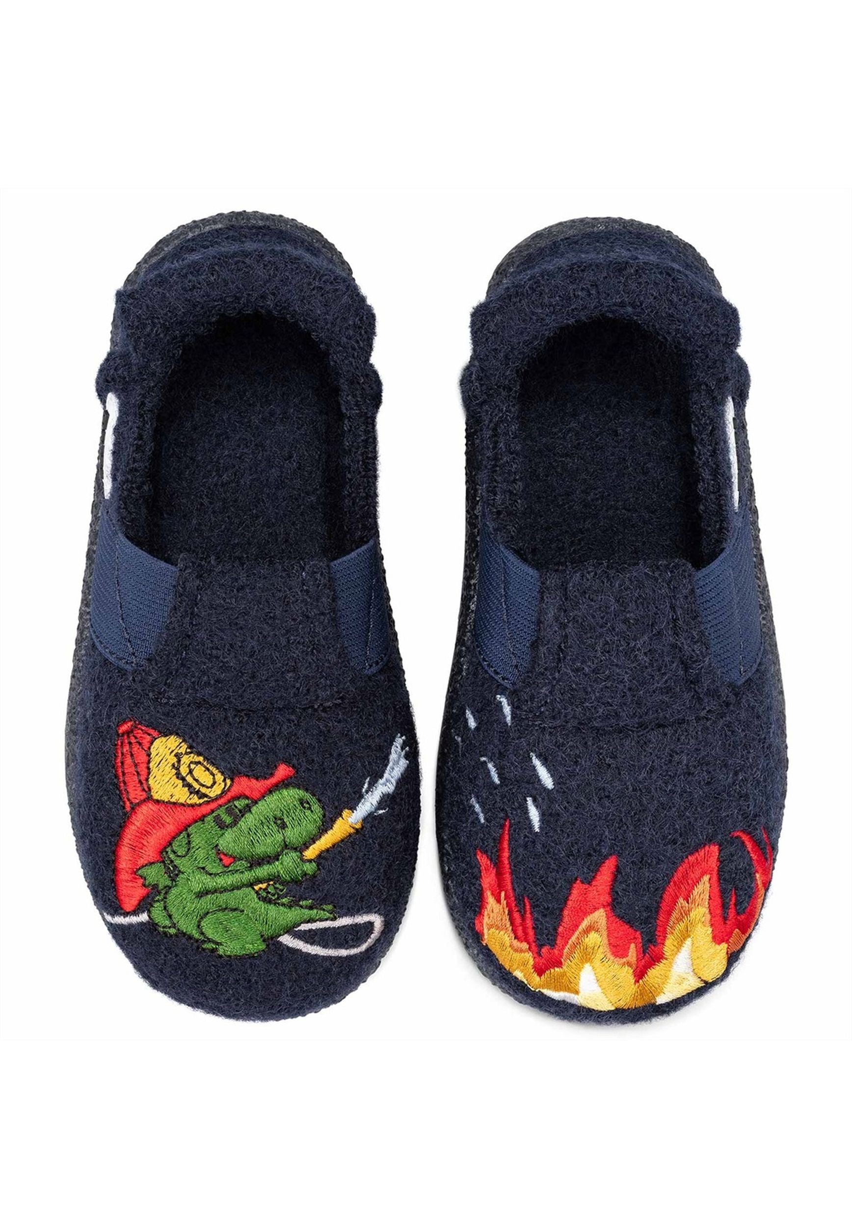 NANGA Kinder Hausschuhe Schurwolle LITTLE FIREMAN 2.0 dunkelblau