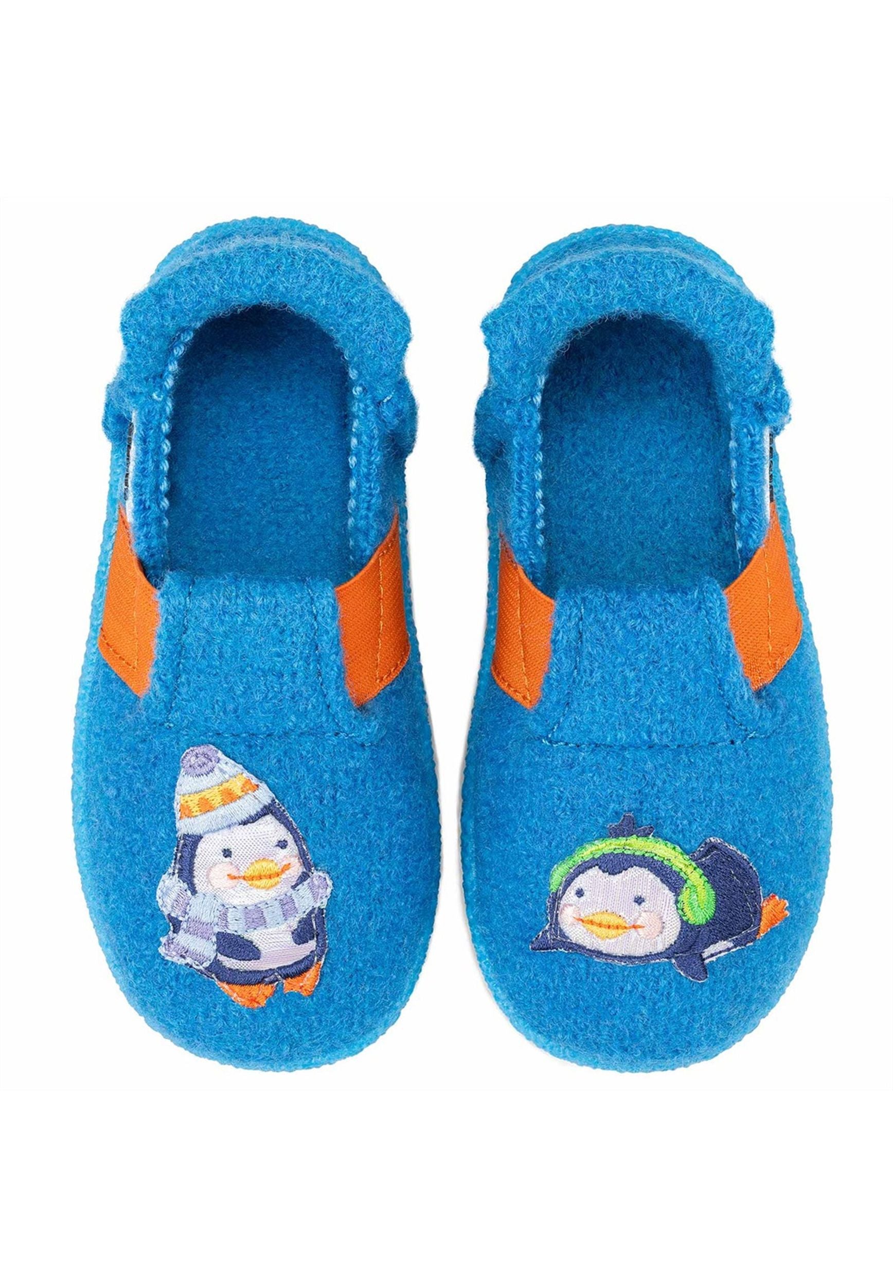 NANGA Kinder Hausschuhe Schurwolle FUNNY PINGU 2.0 türkis