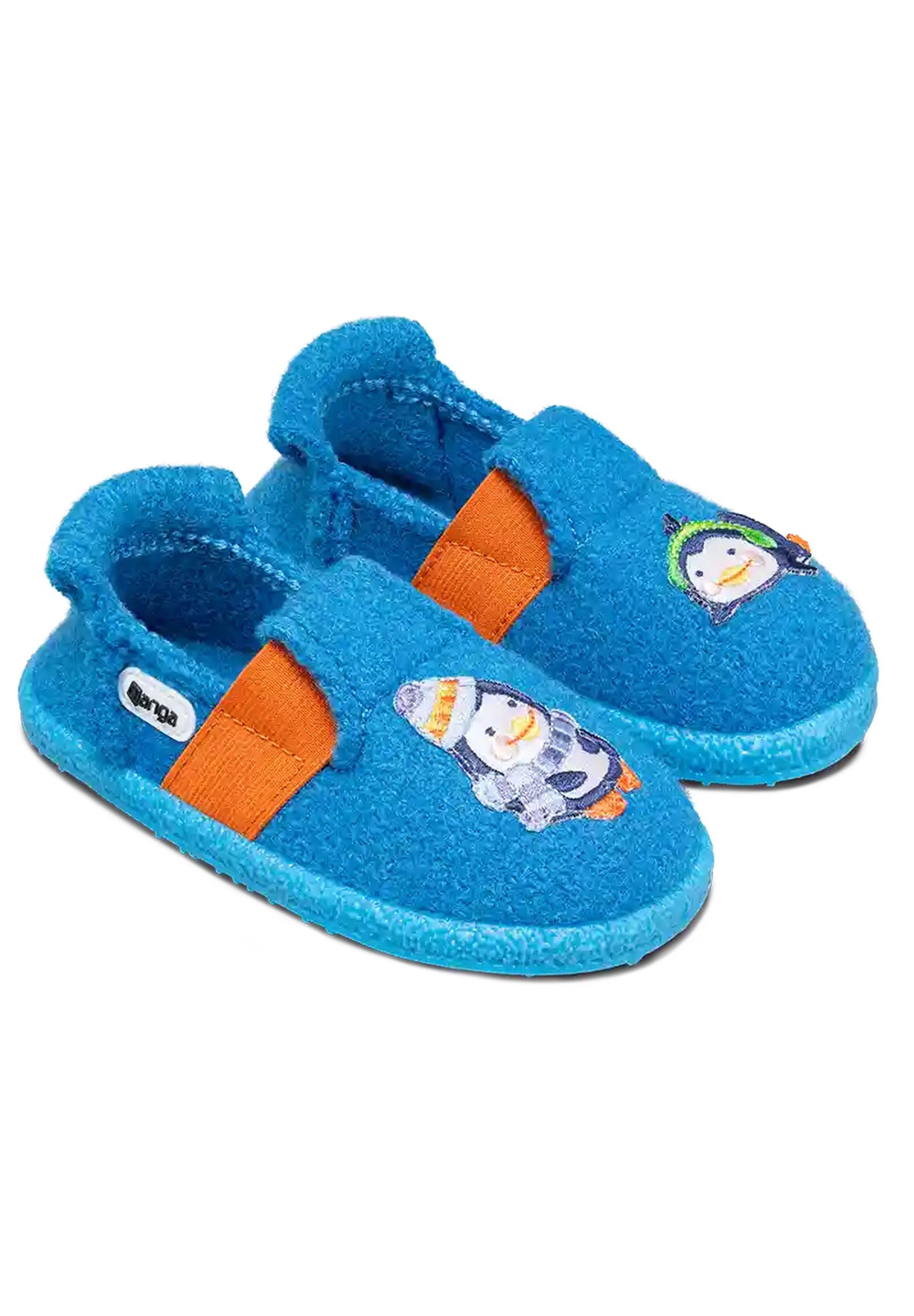 NANGA Kinder Hausschuhe Schurwolle FUNNY PINGU 2.0 türkis
