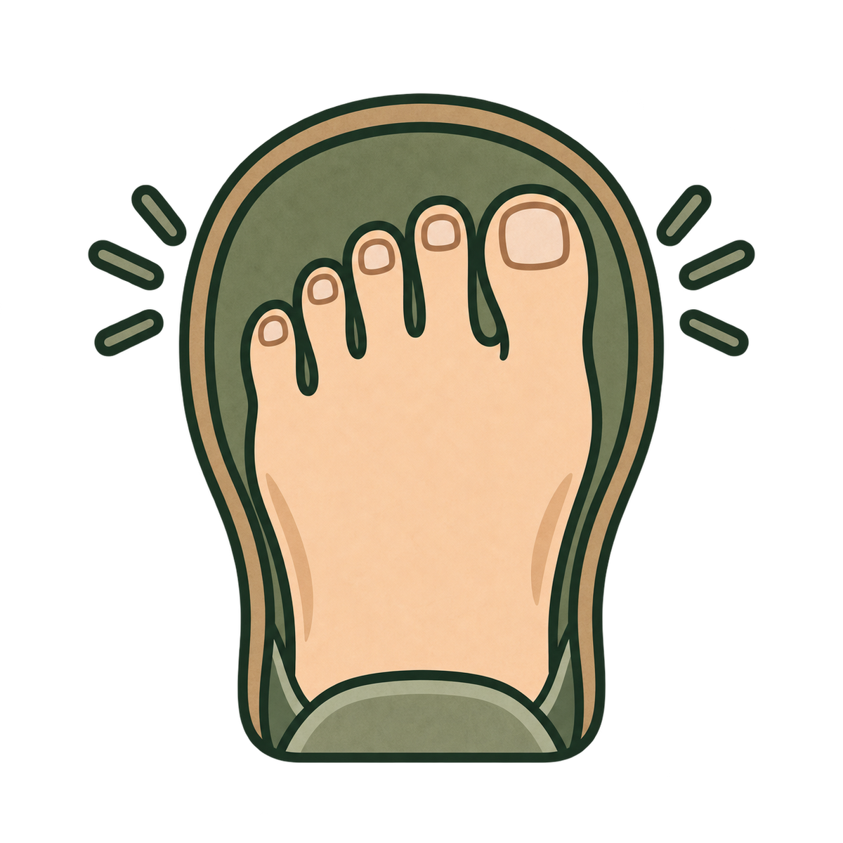 Das Symbol zeigt den breiten Vorderfußbereich vieler Barfußschuhe und veranschaulicht den zusätzlichen Platz für eine freie Zehenposition.