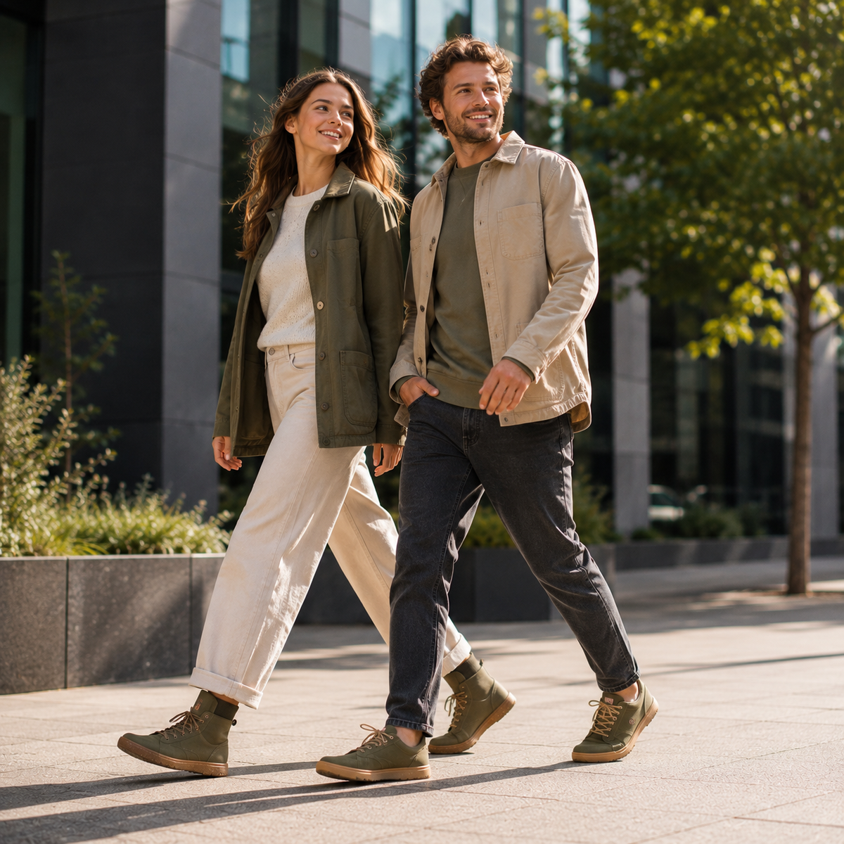 Frau und Mann mit modernen El Naturalista Barfußschuhen im urbanen Lifestyle – shoedealo.shop
