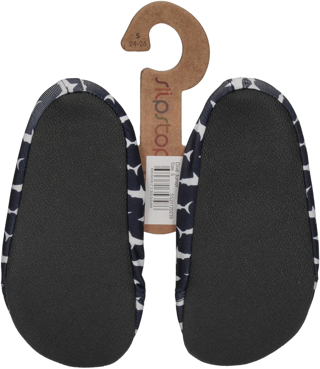 SLIPSTOP Kinder Hausschuhe Badeschuhe DIVE Haie navy-1