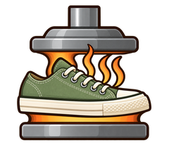 Icon mit Schuh und Presse zur Darstellung der Vulkanisation