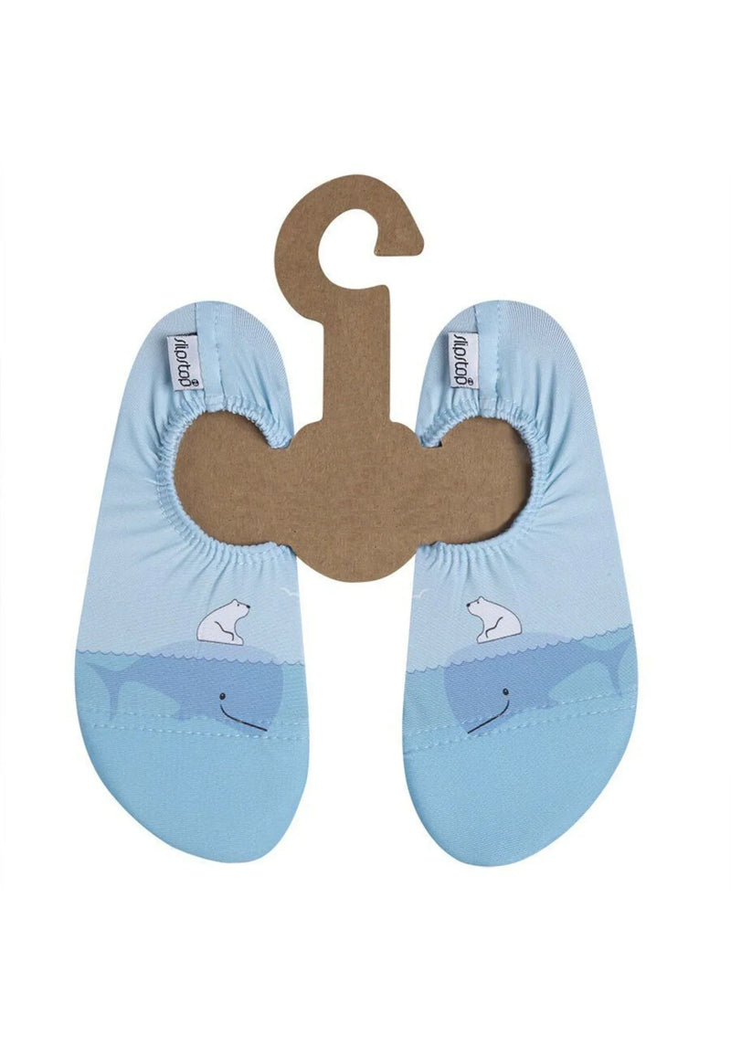 SLIPSTOP Kinder Hausschuhe Badeschuhe ALASKA Eisbär und Wal blue