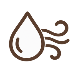 Tropfen mit Luftlinien als Symbol für den Feuchtigkeitsausgleich von Wolle bei Warmbat