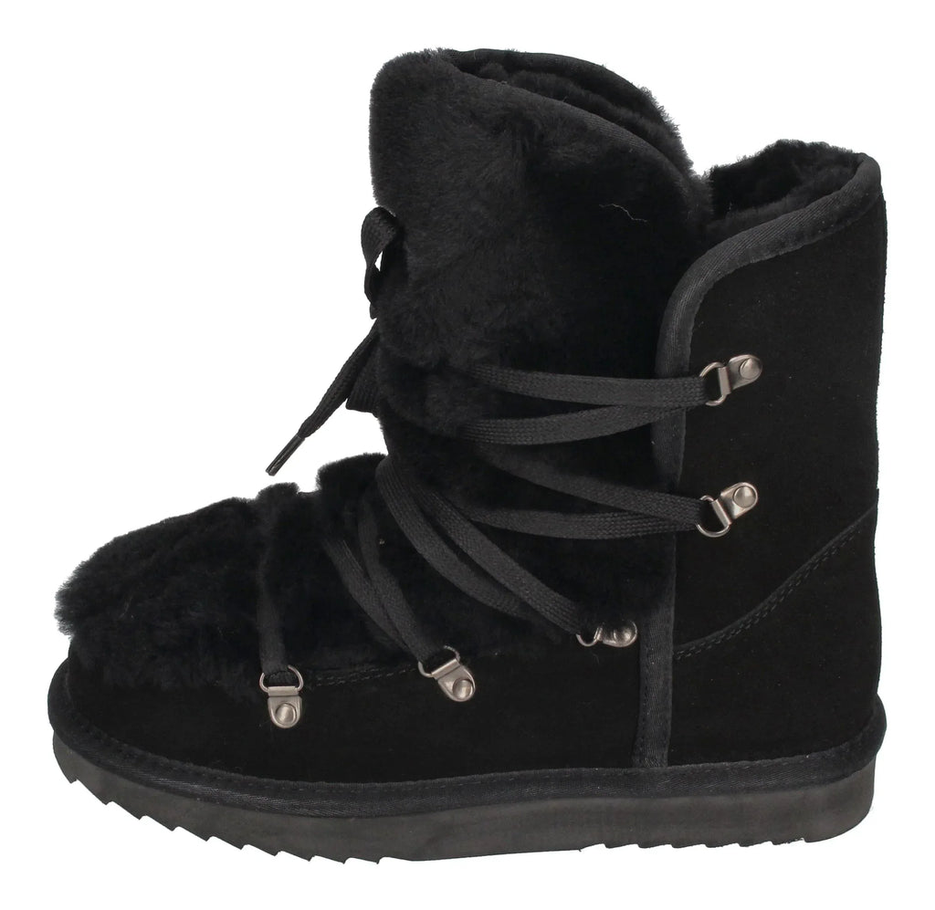 WARMBAT Damenschuhe Schaffell Booties MOONBI SUEDE - black